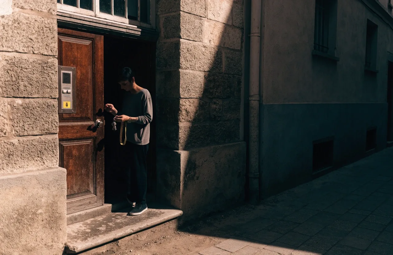 Fachada de alquiler español con persianas a media tarde
