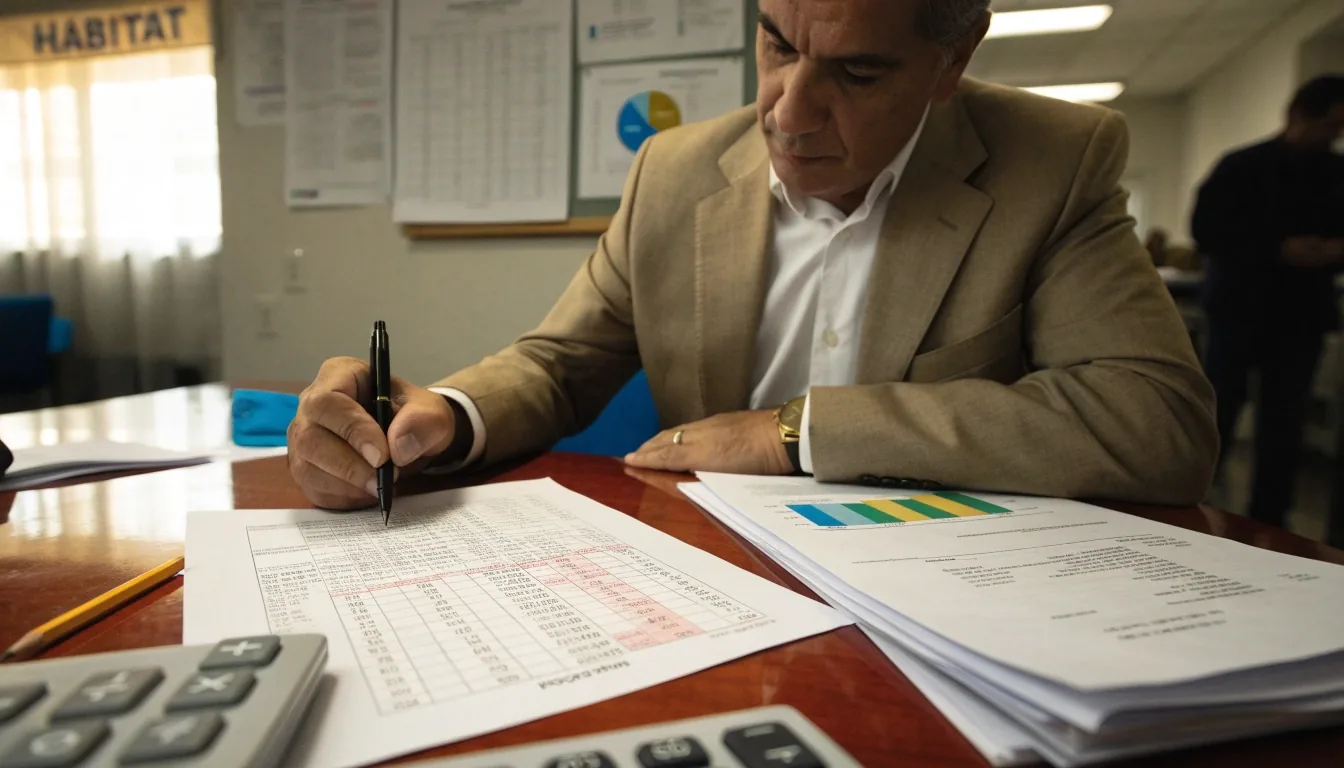 Mesa de cocina con calculadora y café mientras se calcula la rentabilidad de una operación